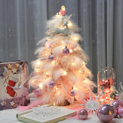 Adorno navideño de escritorio, árbol pequeño, árbol de Navidad, decoración de plumas rosas, árbol