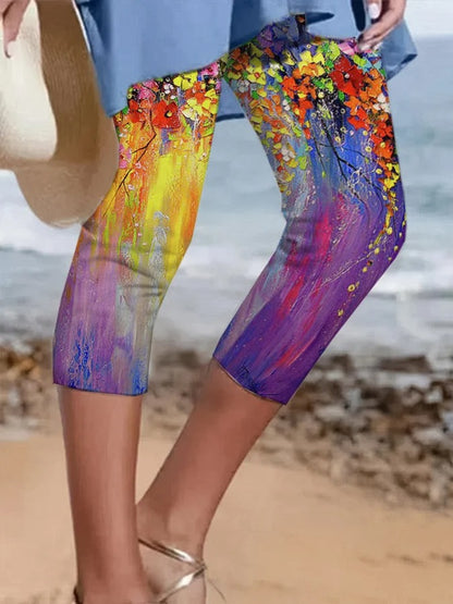 Las mujeres pueden usar leggings casuales al aire libre, pantalones cortos con estampado de grafiti y pintura al óleo, ropa de mujer de talla grande