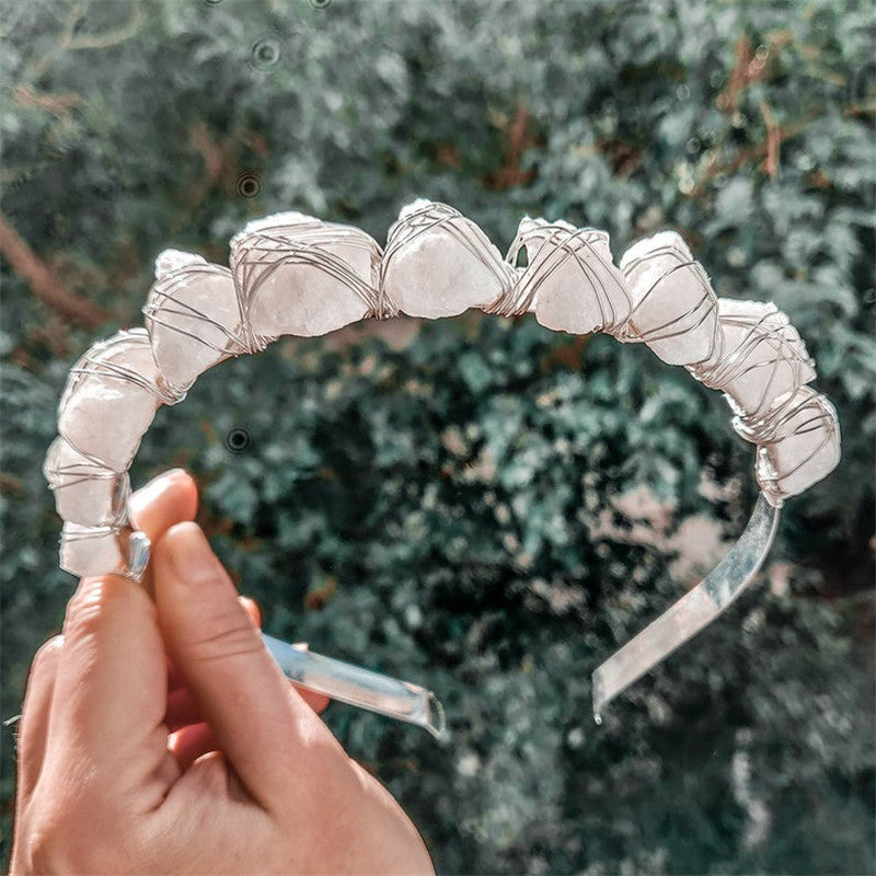 Tocado de boda con corona de cuarzo de cristal natural y piedra preciosa de amatista