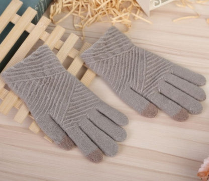 Guantes de mujer, guantes de punto de lana de invierno, mitones de pantalla táctil que mantienen el calor, guantes de rayas de dedos completos de invierno para mujer, moda de otoño