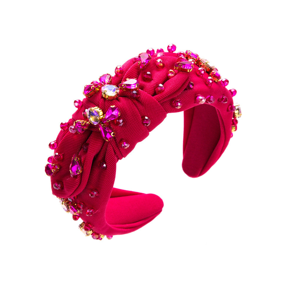 Fashionable All-match Diamond-embedded High-grade Headband Elegant Wide-brimmed Knotted