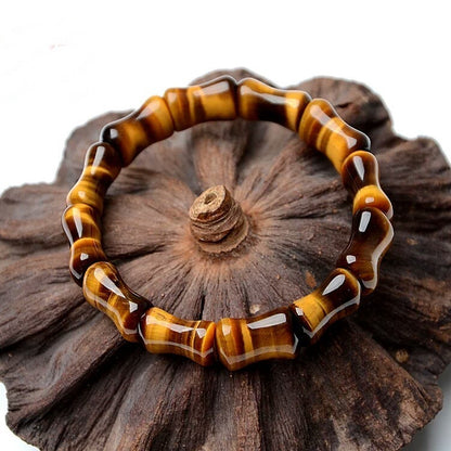 Natural Tiger Eye Stone Bamboo Hand Row