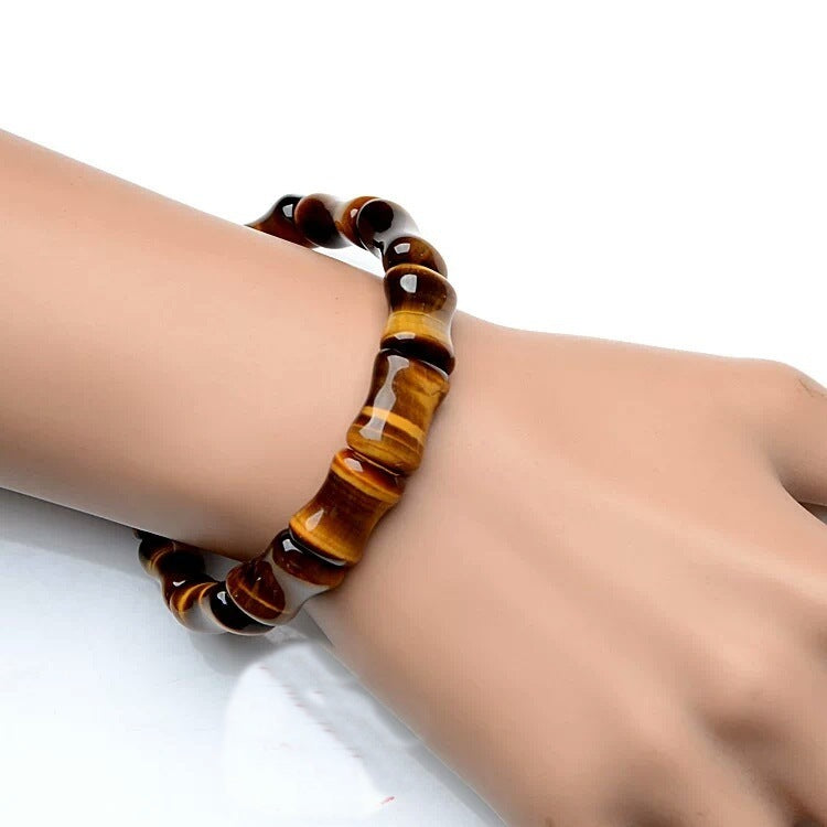 Natural Tiger Eye Stone Bamboo Hand Row