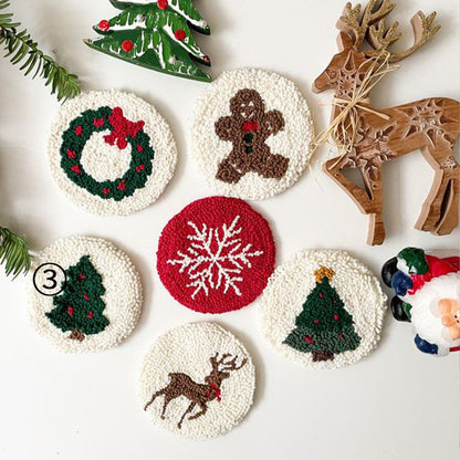 Christmas Poke Embroidery Coaster Material Package Handmade Heat Proof Mat Cloth Stamp