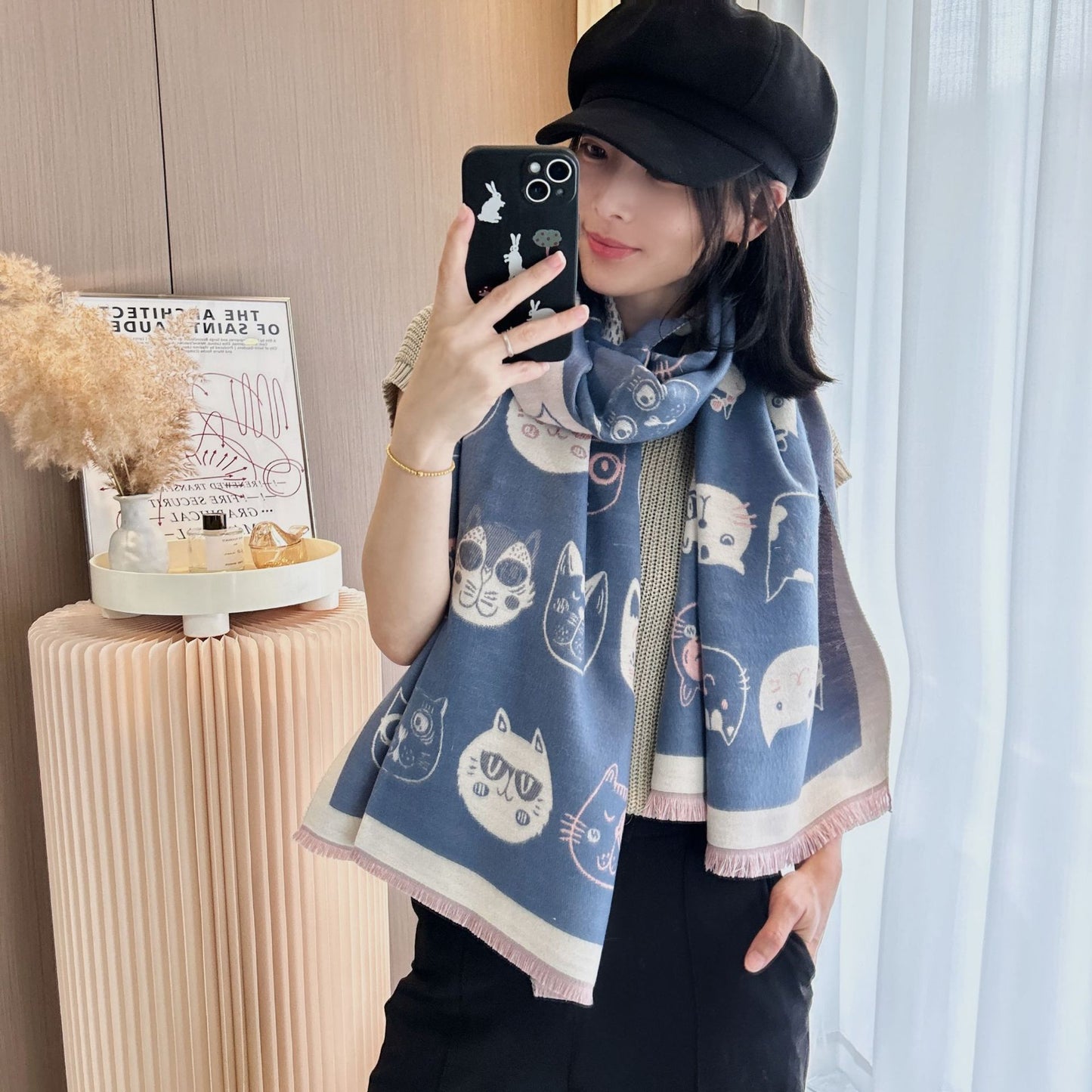 Cat Fashion Artificial Cashmere Scarf Women's Cute Shawl