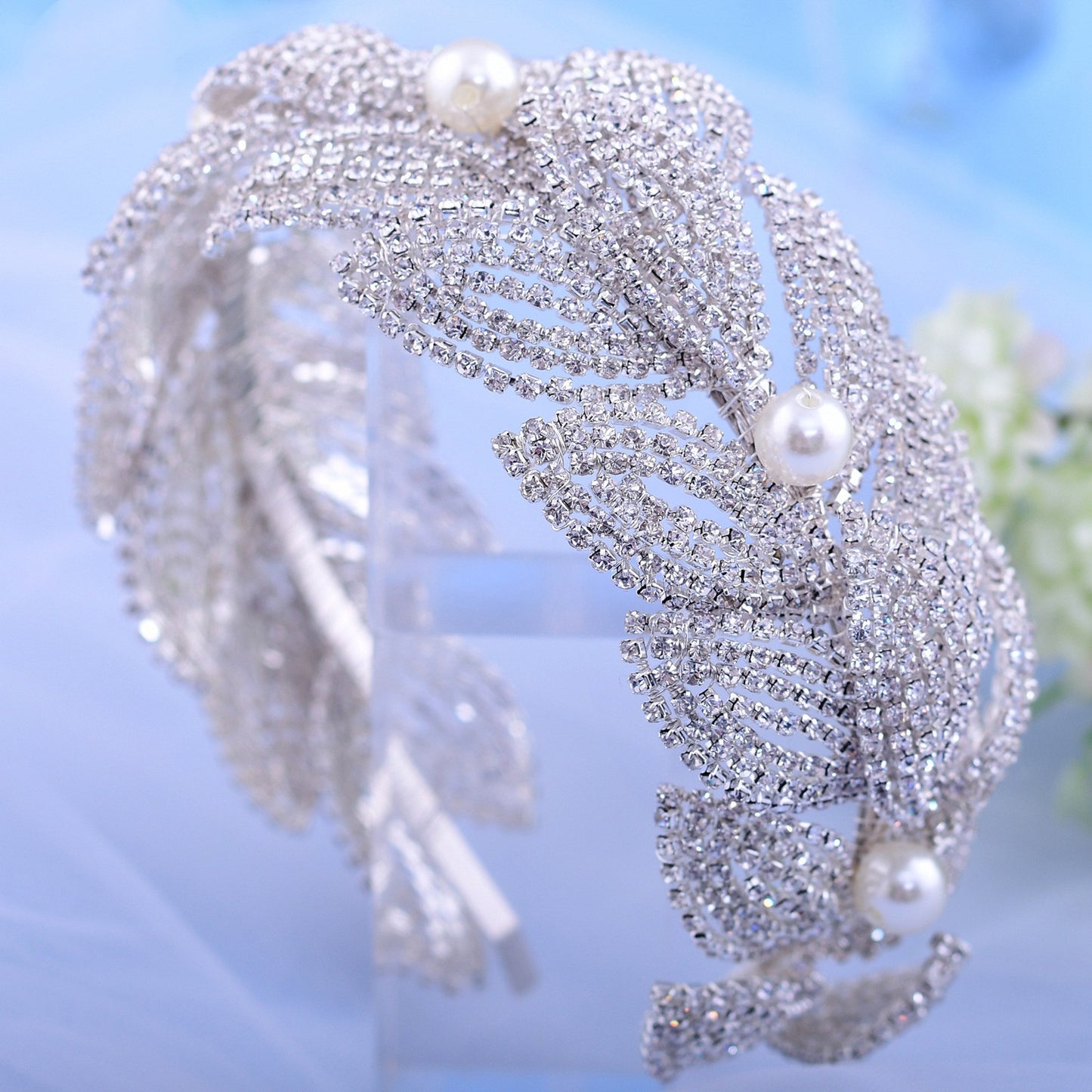 Rhinestone Leaf Handmade Headband Bridal Wedding Headdress