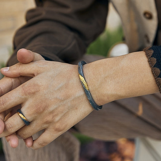 Pulsera de hombre en plata pura personalizada estilo retro en oro de 24 quilates