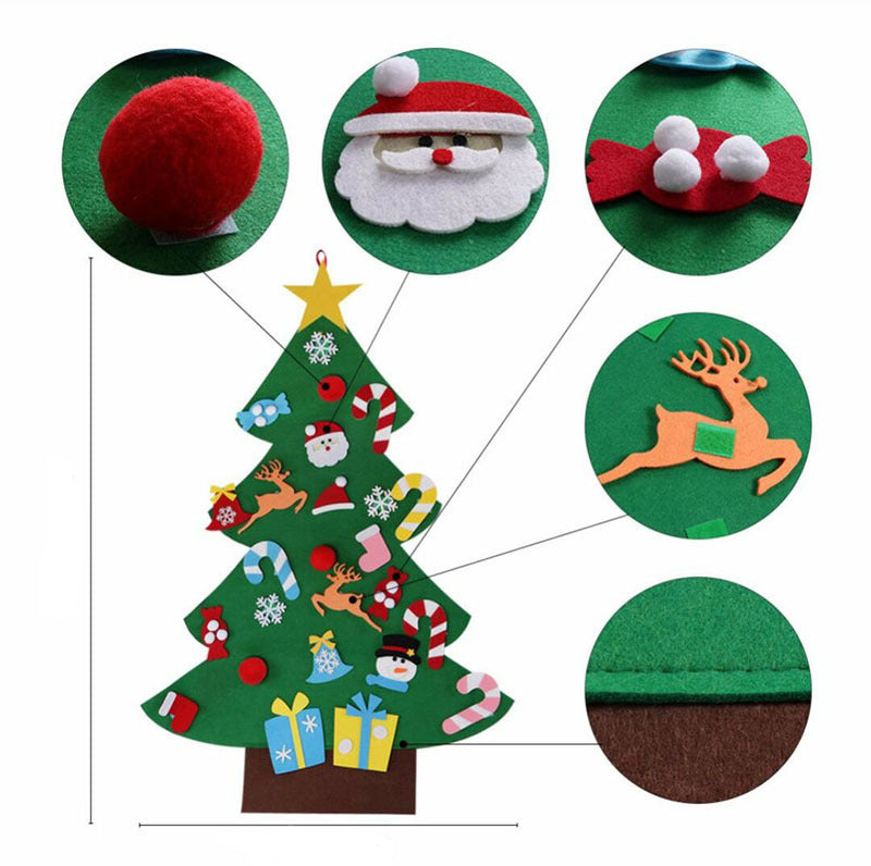 Árbol de Navidad de fieltro para bricolaje, regalo de Año Nuevo para niños pequeños, juguetes hechos a mano, adornos para colgar en la pared de la puerta, juego de decoración para fiestas navideñas y hogar