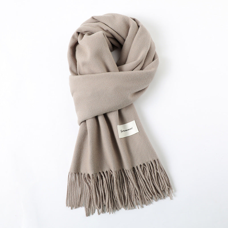 Simple Solid Color Tassel Shawl Autumn And Winter Warm Artificial Cashmere Scarf