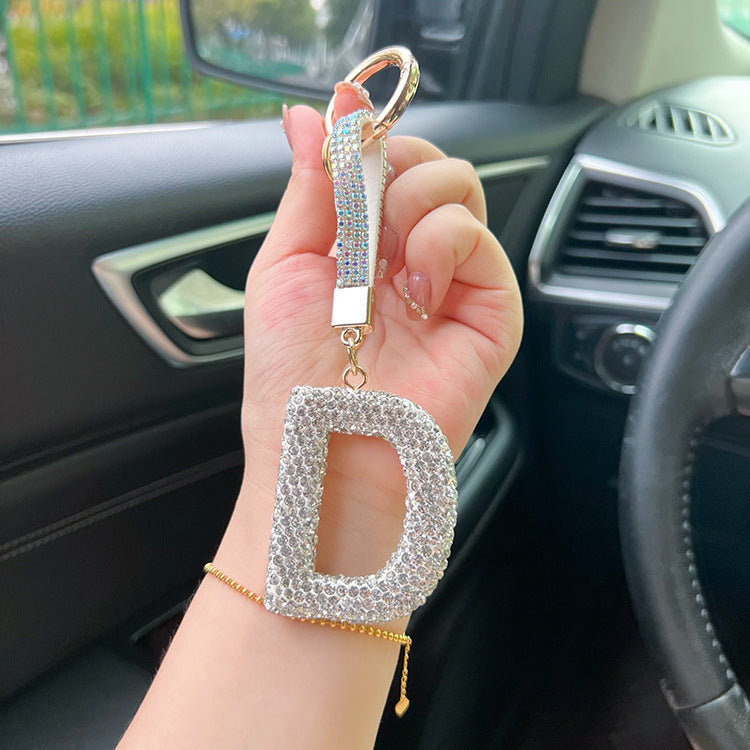 English Letter Keychain Clay Diamond Round Buckle Pendant