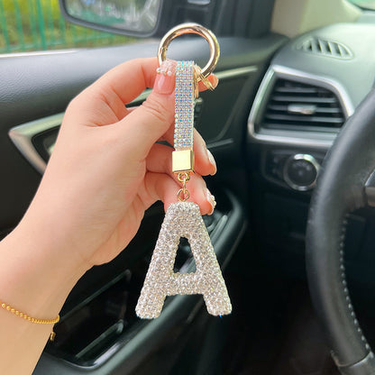 English Letter Keychain Clay Diamond Round Buckle Pendant