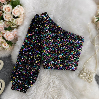 Sparkling Glitter T-shirt Long Sleeved Top For Women