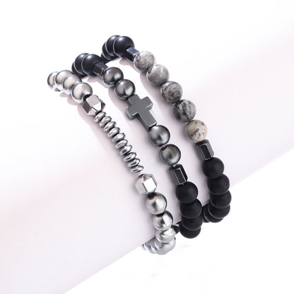 Bracelet UFO Cross Haematite Retro Bracelet Map Stone Elastic String Bracelet