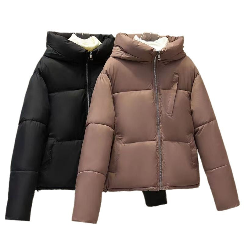 Short Solid Color For Women With Pocket Coat Thick Warm Cotton-padded Jacket