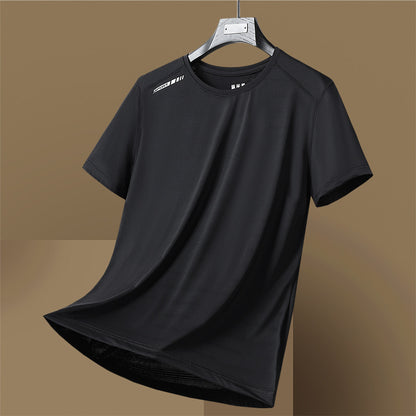 Camiseta de manga corta de secado rápido, fina, transpirable, de cuello redondo, que absorbe la humedad, de seda de hielo de alta elasticidad para mujer y hombre