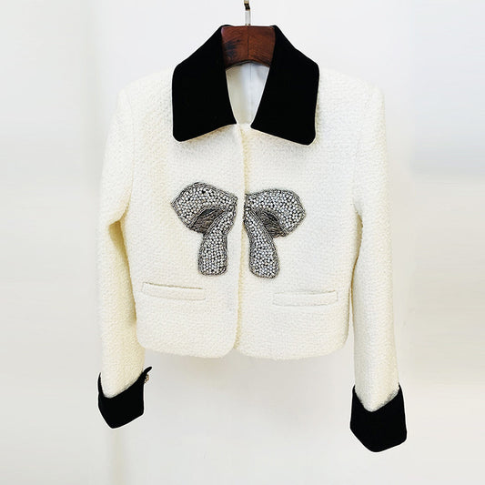 Autumn And Winter New Bow Beaded Jacket Coat