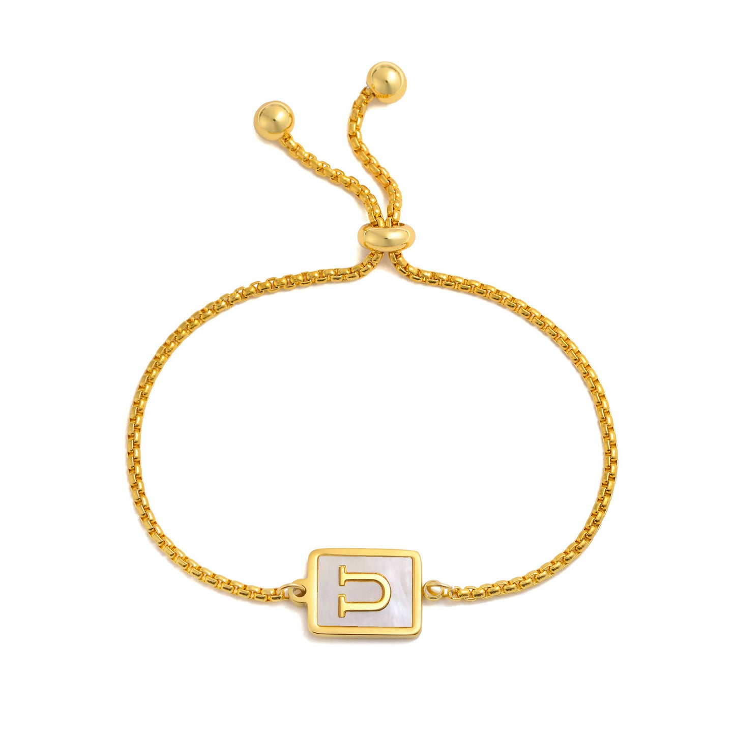 Pulsera ajustable de acero inoxidable con letras inglesas cuadradas doradas