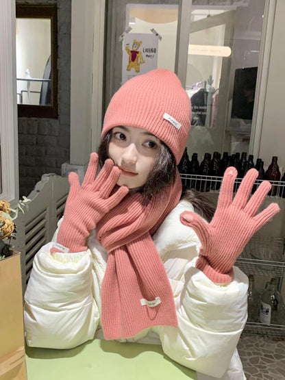 Winter Knitting Fleece Thickened Thermal Three-piece Suit Wool Scarf Hat Children