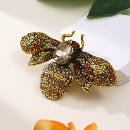 Broche de abeja de cristal con joyas de estilo antiguo para hombres y mujeres, estilo retro de dopamina