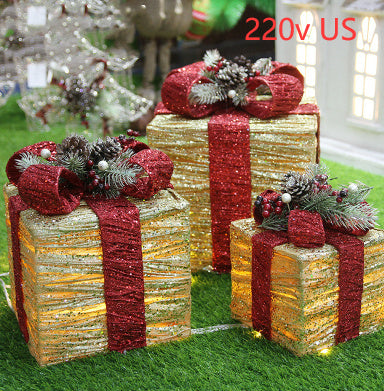 Christmas gift box Christmas tree decorations wrought iron gift box three-piece shopping mall cabinet decoration