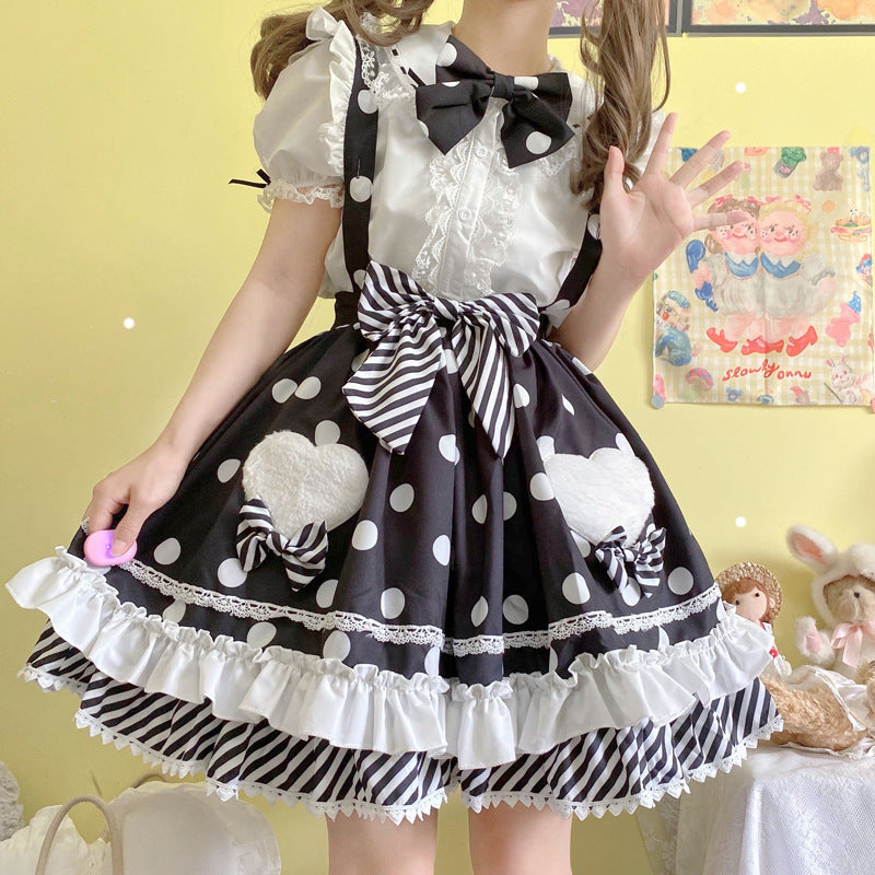 Female Shoulder Strap Skirt With Rabbit Ears And Short Sleeves Paired With A Shirt Underneath