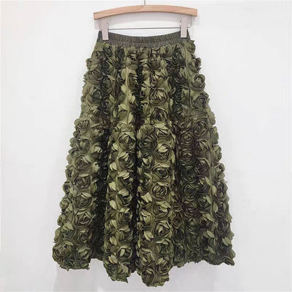 Three-dimensional Flower High Waist Big Swing A- Line Skirt Long Dress For Women