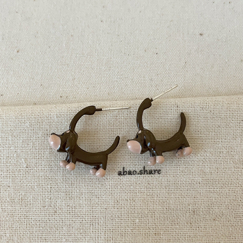 Cartoon Sausage Dog Necklace Ear Stud Ring