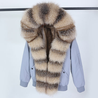 Female Inner Compartment Detachable Large Fur Collar Fur Coat