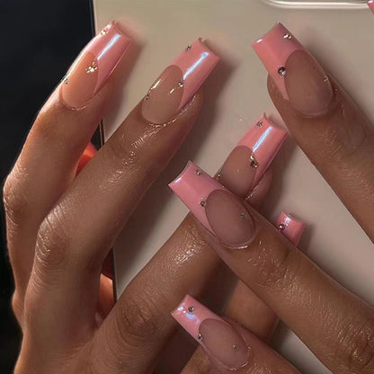 Puntas para uñas con acabado de diamantes de imitación rosas para mujer