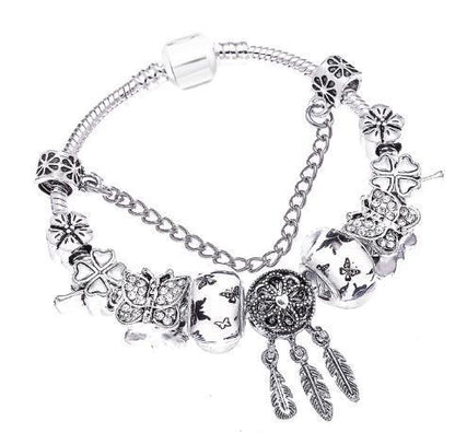 Silver Dream Catcher DIY Crystal Love Heart Cat's Paw Beaded Bracelet