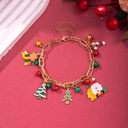 Creative Christmas Metal Chain Bracelet For Women Men Santa Claus Christmas Tree Snowflake Snowman Pearl Bangles New Year Gifts