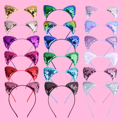 Quicksand Children's Cartoon Sweet Headband Hairpin Flip Scale Sequined Cat Ears Accessory