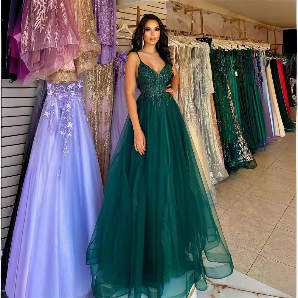 Vestido de noche para anfitriona de banquete de color verde oscuro