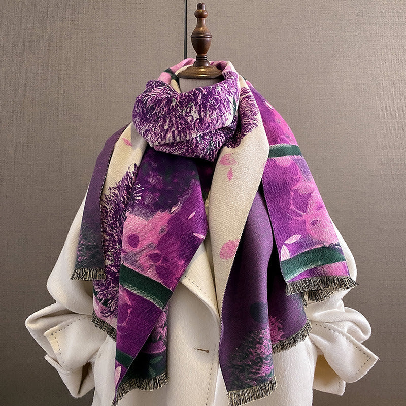 Printed Artificial Cashmere Scarf Women's Thick Windproof Shawl