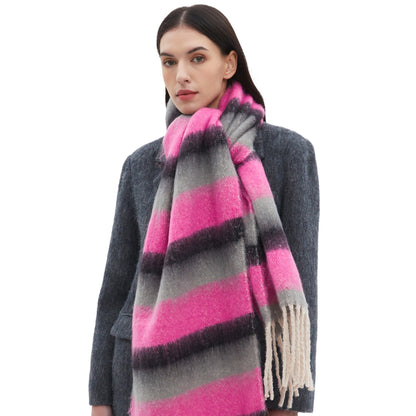 Men's And Women's Yarn Thick Tassel Striped Scarf