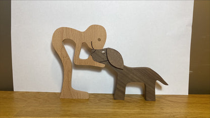 Figura de bricolaje, adorno de perro de madera, escultura, decoración del hogar, escultura de madera de un hombre y un perro, regalos de Navidad, modelo de decoración