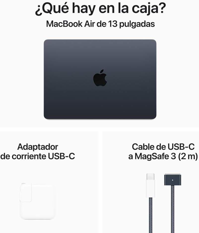 Apple 2024 MacBook Air (de 13 Pulgadas, Chip M3 de Apple con CPU de 8 núcleos y GPU de 8 núcleos, 8GB Memoria unificada, 256 GB) - Azul Medianoche