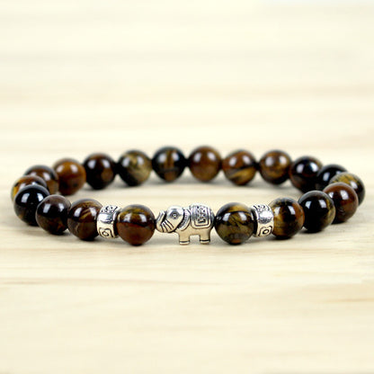 8mm Natural Volcanic Rock Colorful Stone Elephant Bracelet For Men