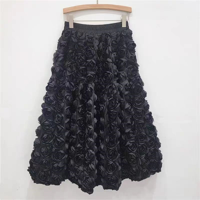 Three-dimensional Flower High Waist Big Swing A- Line Skirt Long Dress For Women