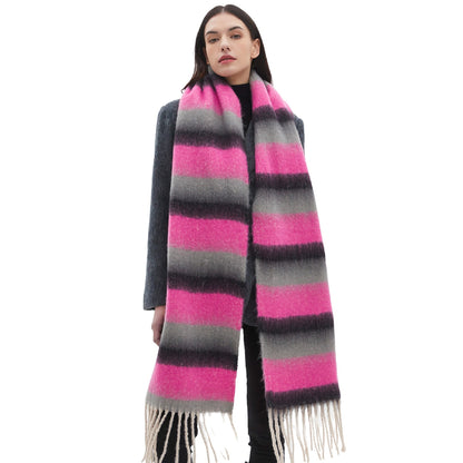 Men's And Women's Yarn Thick Tassel Striped Scarf