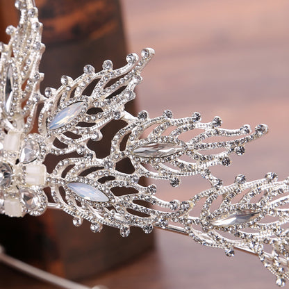 Exquisite Bridal Headband Headdress Handmade Rhinestone Leaf Bridal Crown