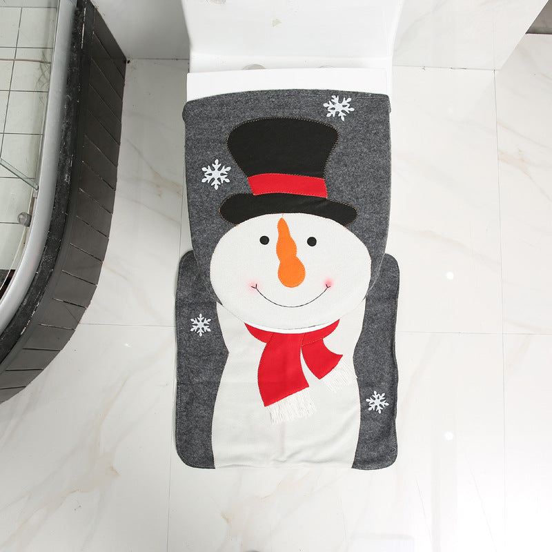 Cortina de baño navideña con diseño de Papá Noel y asiento de inodoro con adornos navideños