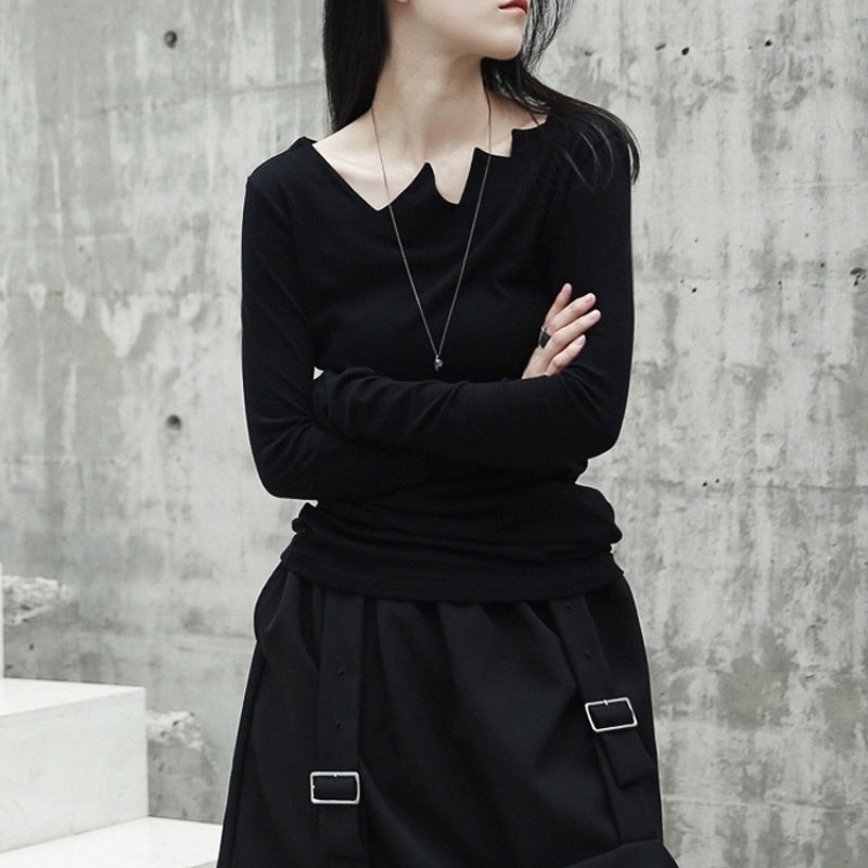 Long Sleeve Top Serrated Irregular Collar Base