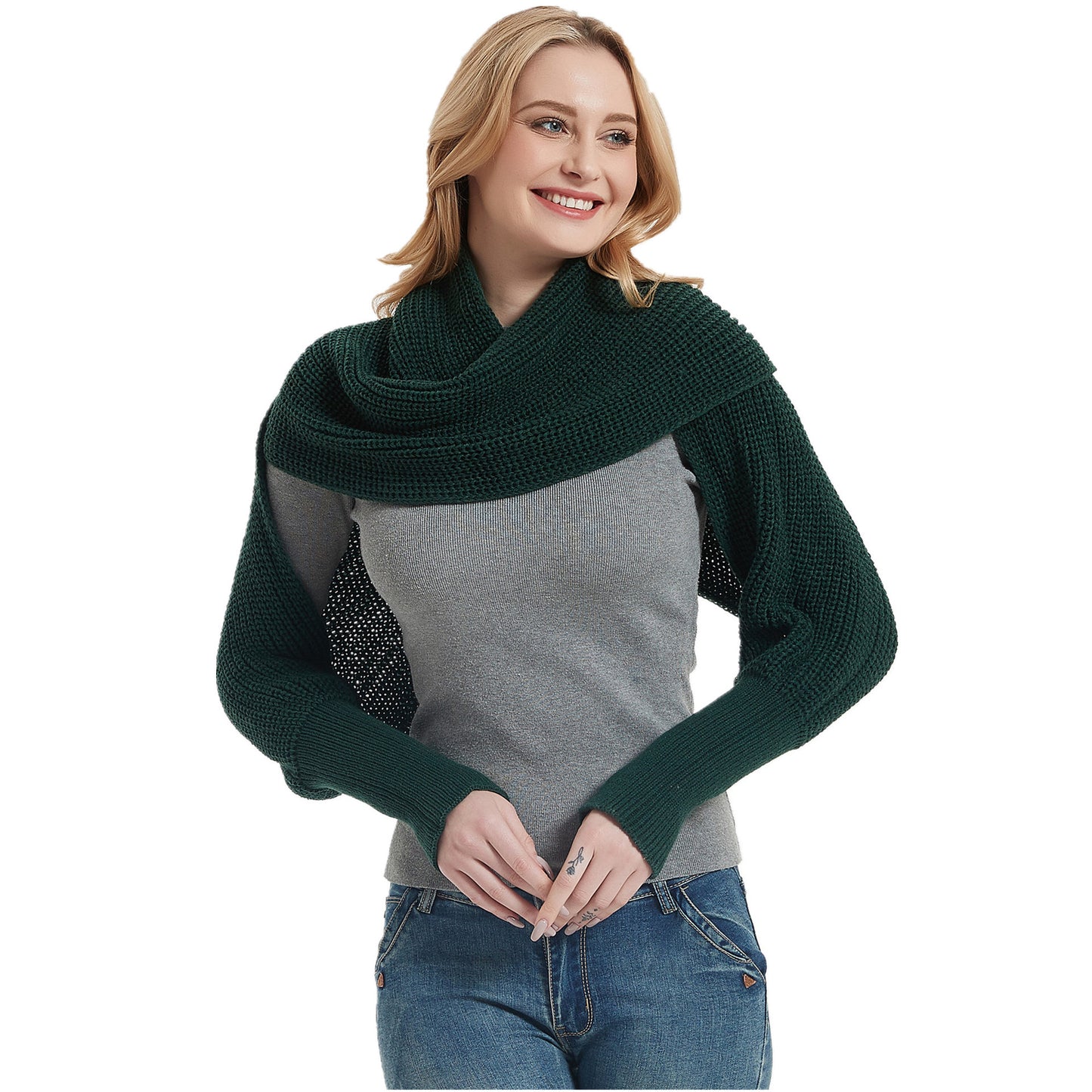 Solid Color Acrylon Belt Sleeve Wool Knitted Scarf