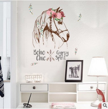 Cartoon Horse Head English Wall Stickers Creative Home Beautification