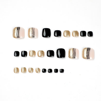 Women's Fashion Black Line Gold Powder Wear Manicure Nails