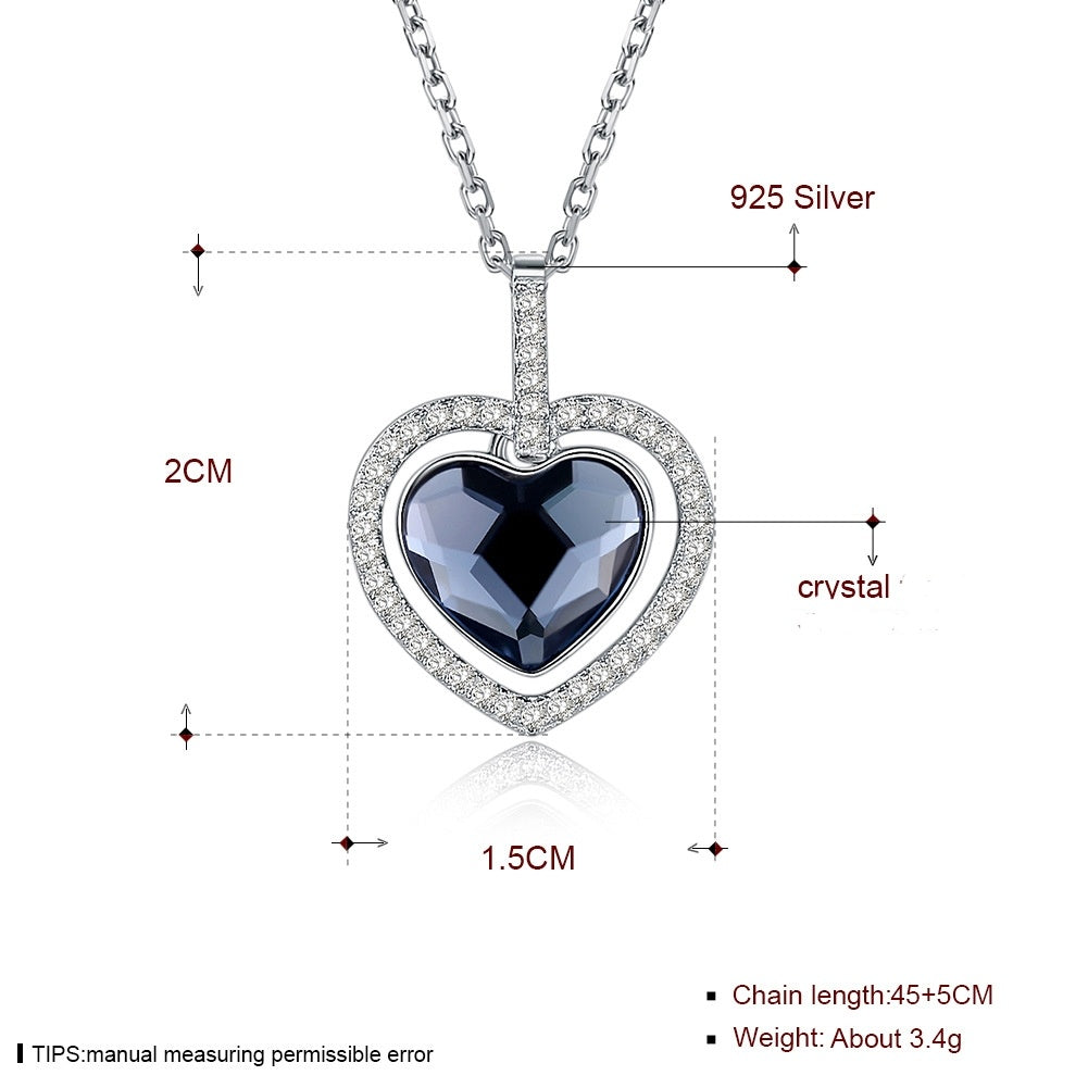 Crystal Necklace Female S925 Sterling Silver Diamond Heart