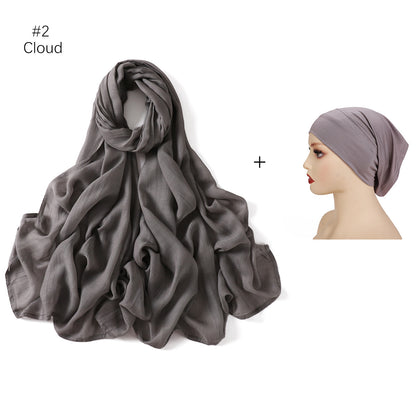 Large Size Scarf Bottoming Hood Same Color Wide Edge Smoke Pipe Cap Combination Set