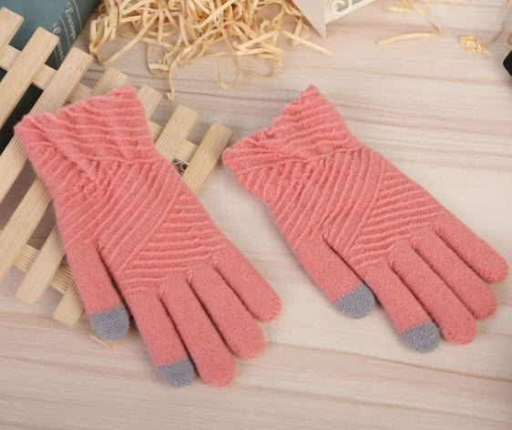 Guantes de mujer, guantes de punto de lana de invierno, mitones de pantalla táctil que mantienen el calor, guantes de rayas de dedos completos de invierno para mujer, moda de otoño