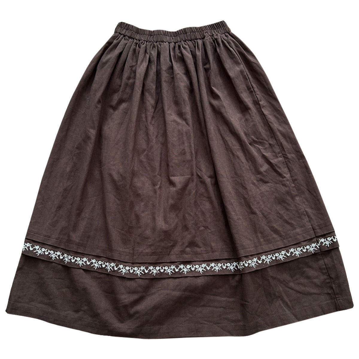 Four Seasons Embroidered Cotton And Linen Skirt